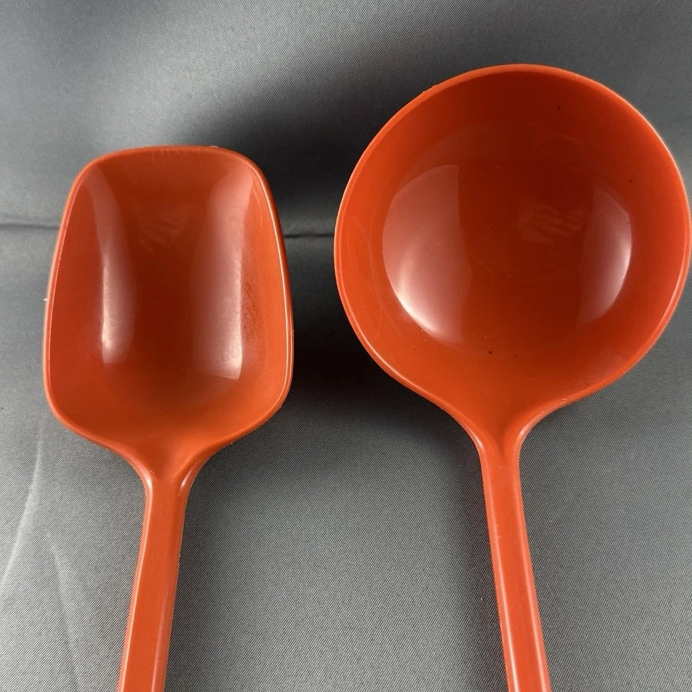 Vintage Hong Kong Orange Melamine Ladle & Spoon Set Retro Brown Handles MCM‎